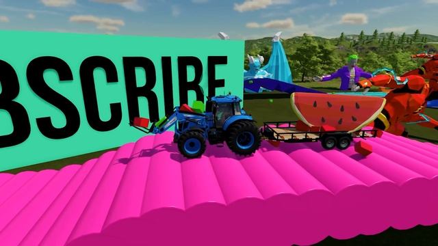 LOAD & TRANSPORT GIANT WATERMELONS with COLORED MF TRACTORS - Farming Simulator 22 смотреть онлайн