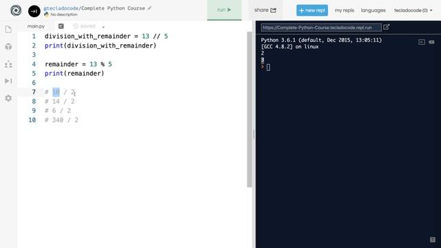 Calculating the remainder of a division in python смотреть онлайн