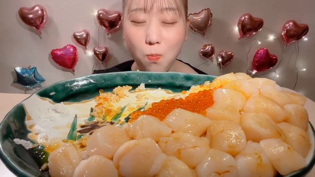 ASMR Scallop Sashimi Rice Bowl【English Subtitles】【Mukbang/ Eating Sounds】
