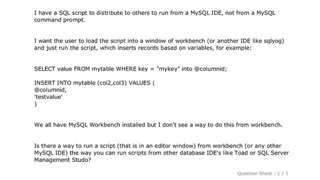 MySQL : How to run script from within Mysql workbench? смотреть онлайн