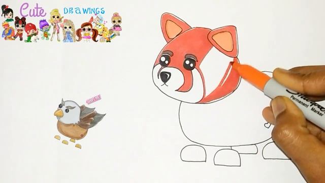 How To Draw A Panda / Red Panda / Red Tail Panda | Roblox Adopt Me Pet | Cartooning Cute drawings смотреть онлайн