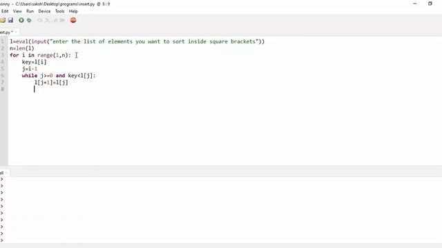 Insertion sort program in python(Thonny IDE) смотреть онлайн