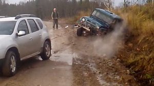 рено дастер тащит УАЗ часть2