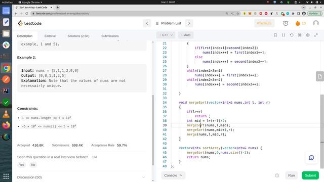 Leetcode | DPP | 912 : Sort an Array | Sorting смотреть онлайн