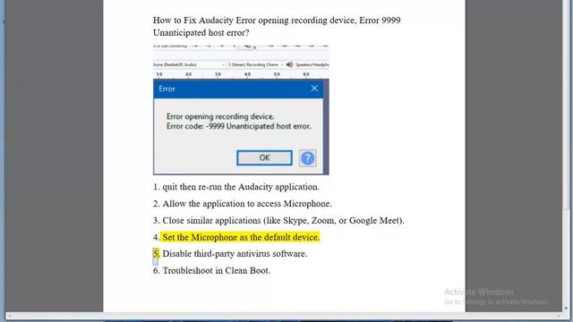 Fix Audacity Error opening recording device, Error 9999 Unanticipated host error on Windows смотреть онлайн