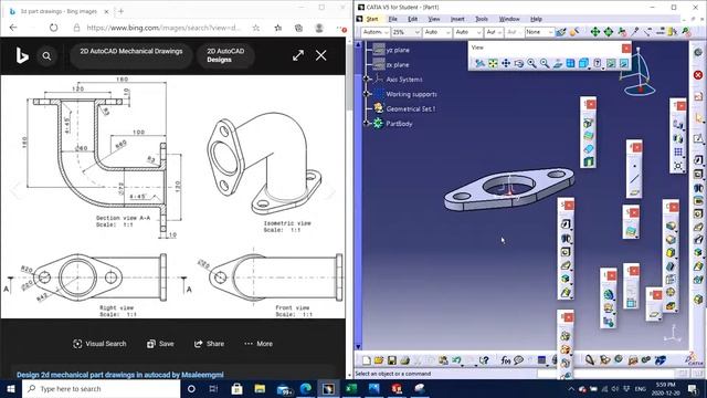 CATIA V5 : RIB FUNCTION AND SKETCH COPY смотреть онлайн