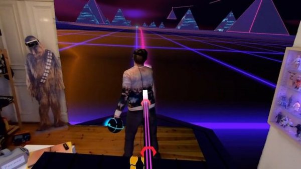 Synth Riders - a synth wave music rhythm game by RetroWave VR | mixed reality game play | no commen