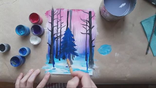 ЗИМНИЙ ЛЕС |Рисуем гуашью просто?Запись прямого эфира смотреть онлайн