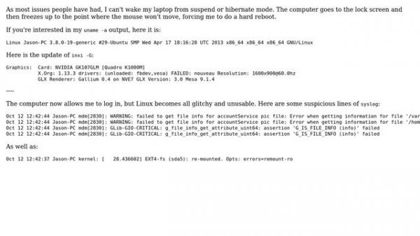 Unix & Linux: Linux Mint 15: Oliva can't wake from suspend/hibernate?