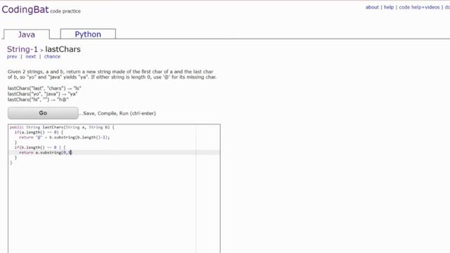 Solving CodingBat problems - lastChar смотреть онлайн