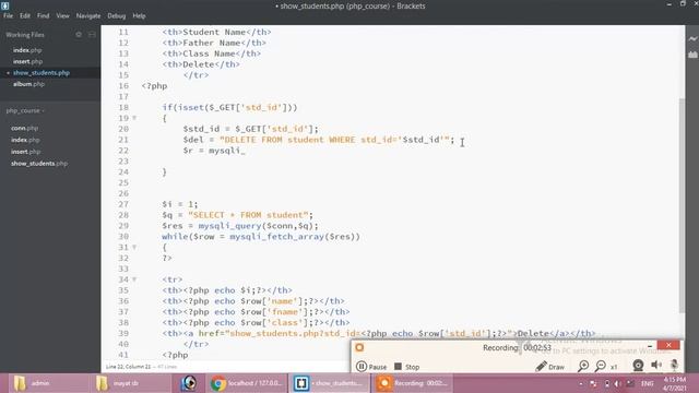 How to Delete Record from table in PHP Mysql | PHP Tutorials смотреть онлайн