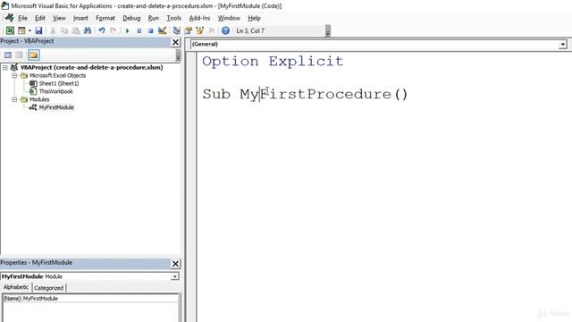 Excel VBA Programming - The Visual Basic Editor | 2 - Create and Delete a Procedure смотреть онлайн