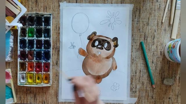 Рисуем Винни-Пуха. Акварель и фломастеры. смотреть онлайн