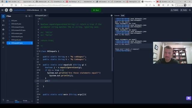 OCE Java I - boolean equalsIgnoreCase(String) смотреть онлайн