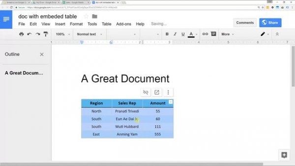 Embed a Spreadsheet from Google Sheets into Google Docs
