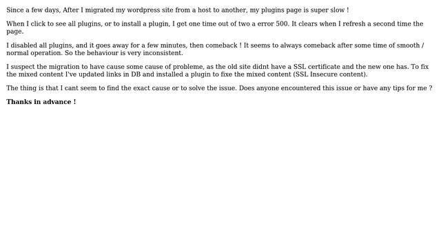 Wordpress: Super slow plugin page (lots of error 500) смотреть онлайн