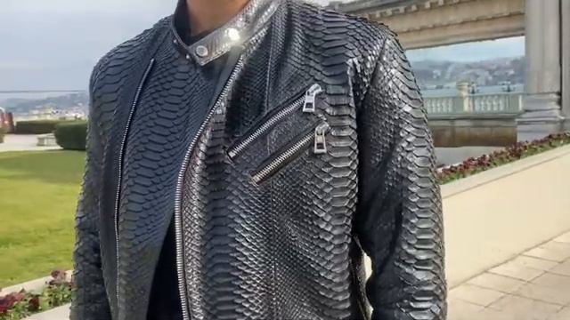 MHIRAJE Genuine Python Leather Biker Jacket смотреть онлайн