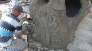 изготовление  КОРЫ  ДЕРЕВА  из  арт  бетона  столбы  в  беседке в  виде  деревьев из цемента