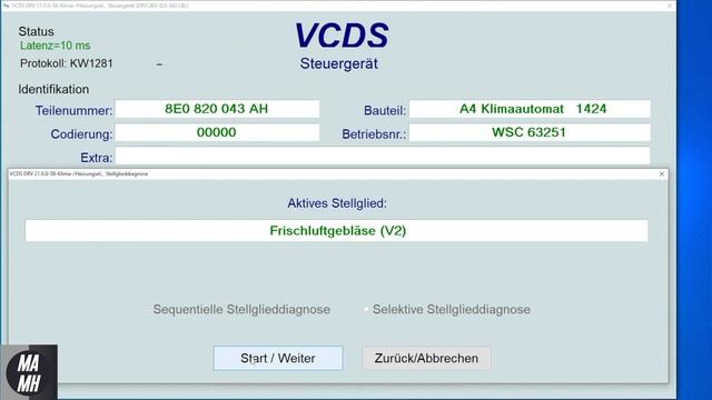 VCDS Heiße Luft aus den Düsen Stellglieddiagnose Klimabedienteil смотреть онлайн