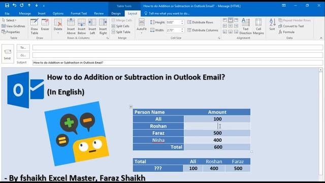 Add or Subtract a data in Outlook Email body without using excel? смотреть онлайн