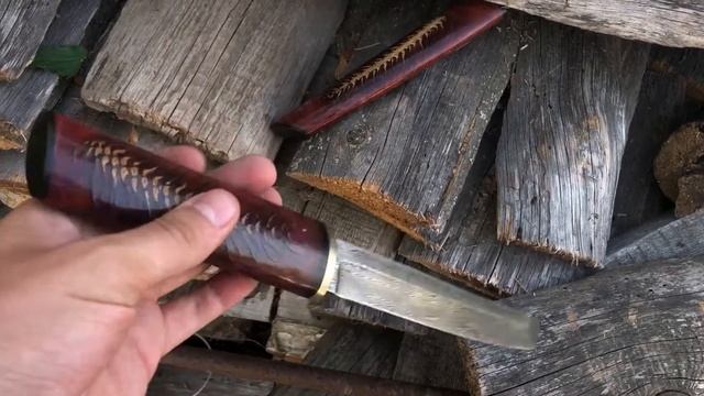 Нож танто,клинок дамаск, рукоять и ножны шишка в акриле смотреть онлайн