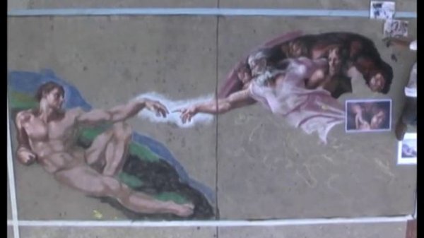 Time Lapse Sidewalk Chalk Art - Michelangelo Sistine Chapel Street Painting - Speedpaint