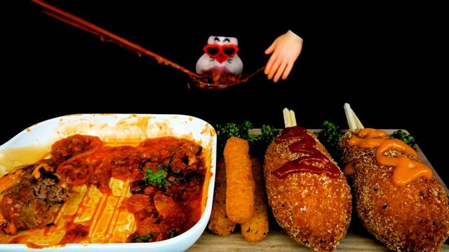 ASMR MUKBANG :) Giant Meatball Pasta & Cheese Stick & Cheese Corn Dog EATING SHOW! смотреть онлайн