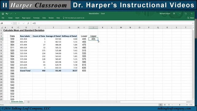 Excel Tutorial: Calculate Mean and Standard Deviation from Data | Dr. Harper’s Classroom смотреть онлайн