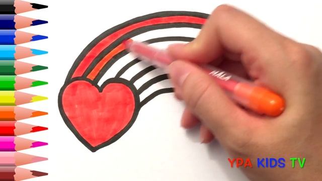 Раскраска для детей РАДУГА С СЕРДЕЧКАМИ. Как рисовать радугу. Учим цвета радуги. Изучаем цвета. смотреть онлайн