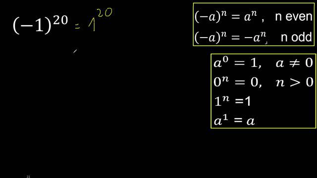 minus 1 exponent 20 , -1 power 20 , negative number with parentheses with positive exponent смотреть онлайн