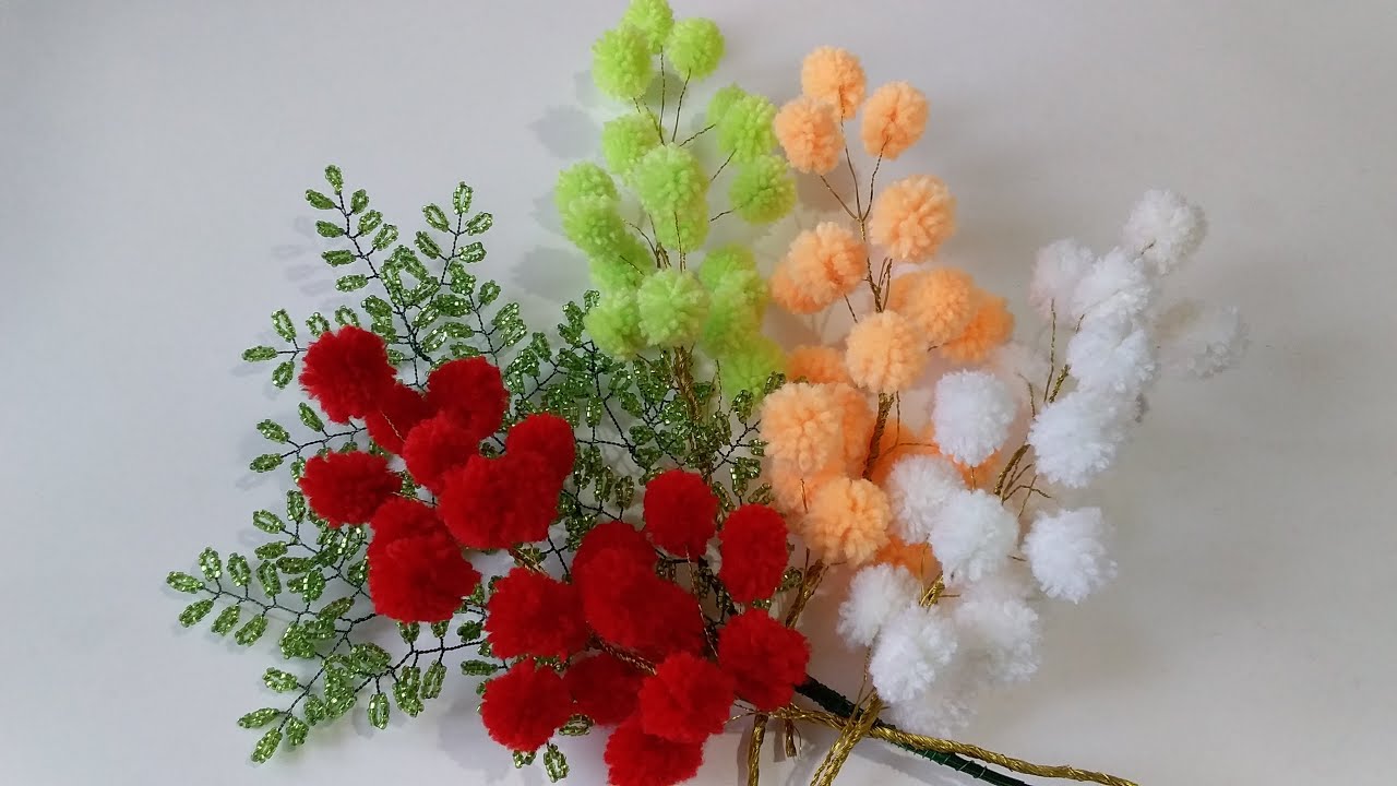 Бисероплетение. Рукоделие. Цветная Мимоза. Декоративные веточки. Мимоза из ниток. Мастер класс. смотреть онлайн