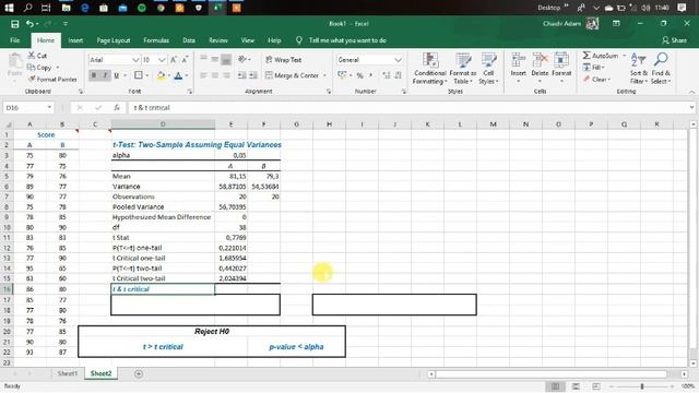 [SPREADSHEET] T-Test - Two Samples Equal Variances (Ms. Excel) смотреть онлайн