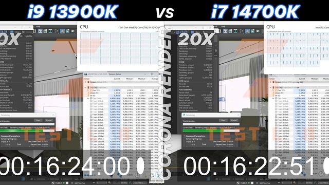 Intel Core i7 14700K vs i9 13900K Render Corona смотреть онлайн