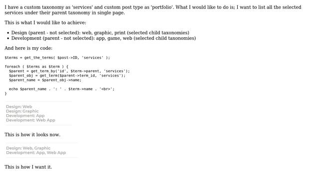 Wordpress: How to display selected taxonomies by their parent? смотреть онлайн
