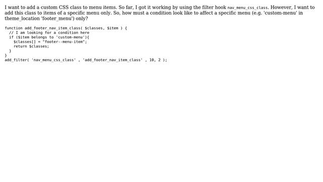 Wordpress: How to add custom nav_menu_css_class to certain menu only? смотреть онлайн