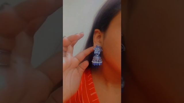 Indian Design Floral Oxidised Silver Zircon Zinc Jhumki Earring Special price смотреть онлайн