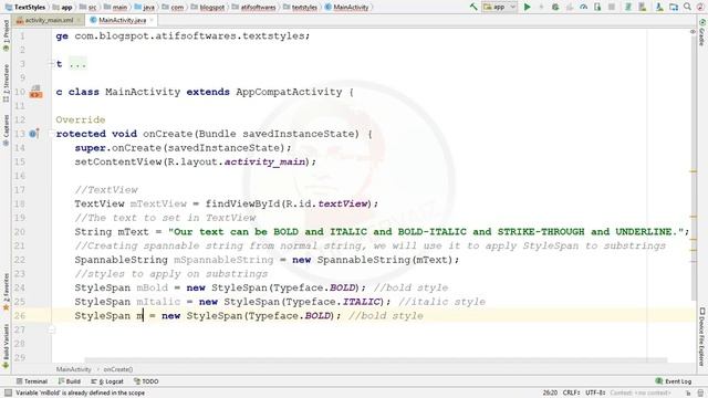 Text Style of a Substring - Android Studio - Java смотреть онлайн