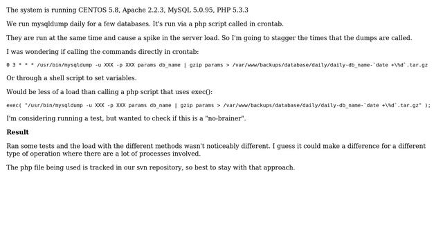 DevOps & SysAdmins: linux cron mysqldump: php exec() vs shell script vs direct command in crontab смотреть онлайн