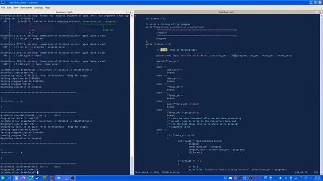 Making a brainfuck interpreter in C смотреть онлайн