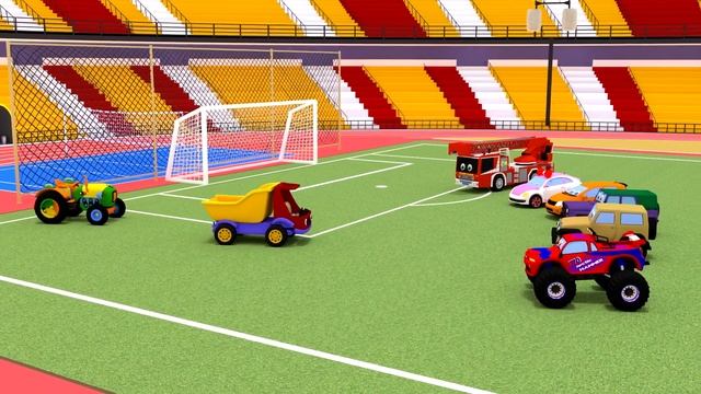 Truck Tim and Tractor Max at the stadium. Cars play ball. Car cartoons for kids. Football game. смотреть онлайн