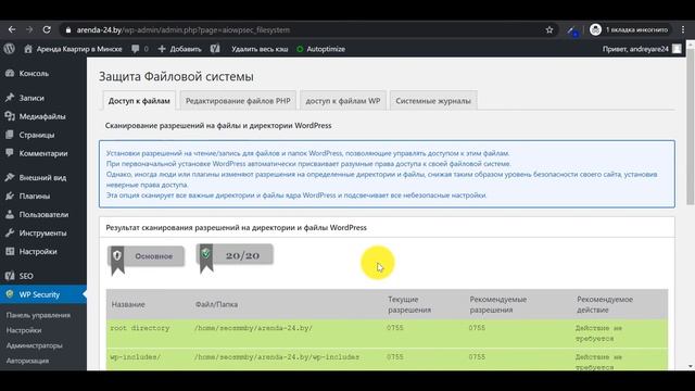 Защита сайта wordpress, правильная настройка All In One WP Security смотреть онлайн