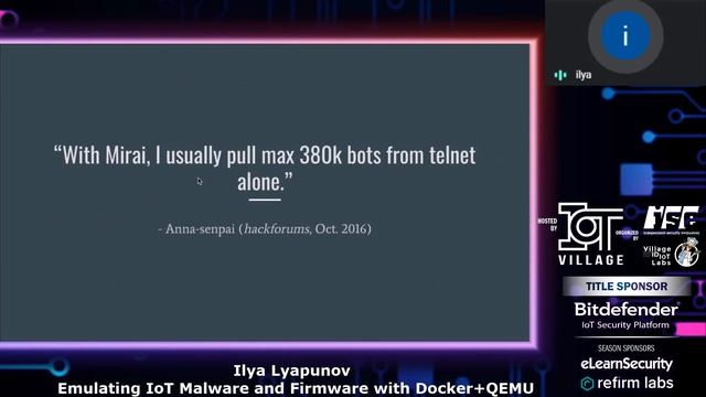 Emulating IoT Malware and Firmware with Docker+QEMU - Ilya @drablyechos смотреть онлайн