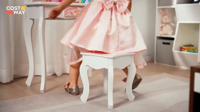 Costway 2-in-1 Kids Vanity Table Set with Tri-folding Mirror смотреть онлайн
