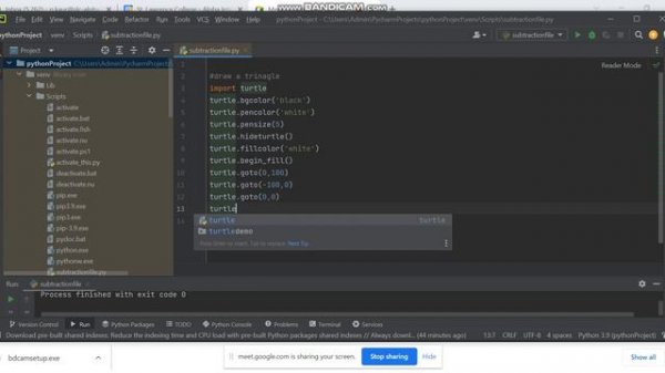 Turtle Script to create triangle in Python Pycharm