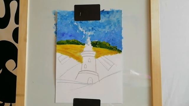 Как нарисовать пейзаж с мельницей/Рисуем пейзаж поэтапно смотреть онлайн