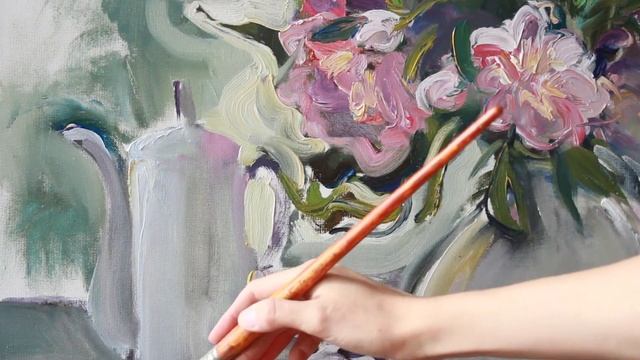 Still-life. Oil painting demonstration. Пионы маслом смотреть онлайн