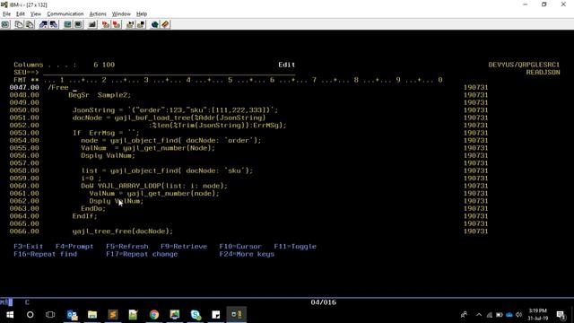 Parsing JSON data in RPGLE using YAJL | yusy4code смотреть онлайн
