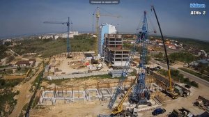 Монтаж башенного крана КБ-403.  Установка стрелы, подращивание башни.