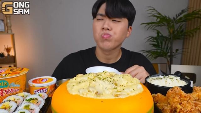 ASMR MUKBANG 직접 만든 대왕 가래떡 떡볶이 불닭볶음면 김밥 양념 치킨먹방! & 레시피 FIRE NOODLES AND Tteokbokki EATING SOUND!