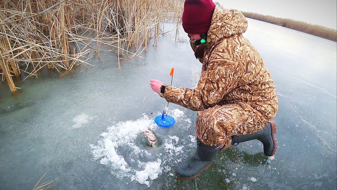 ЖЕНА ПЕРВЫЙ РАЗ ЛОВИТ ЩУКУ НА ЖЕРЛИЦЫ. Зимняя рыбалка на жерлицы. смотреть онлайн